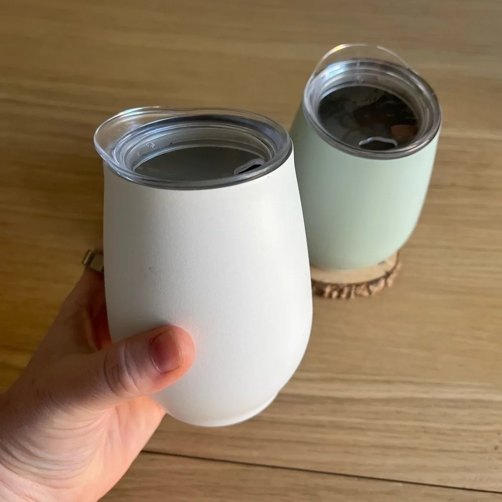 Set of 2 Double Wall Insulated Tumblers Wine, Coffee, or Lowball Glasses & Lids